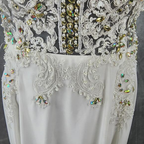 Bicici Coty Formal Dress Women Small White Beaded Prom Gown Evening Crafty Flaws - Picture 14 of 16